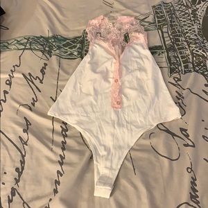 Pink and White Lace bodysuit😝